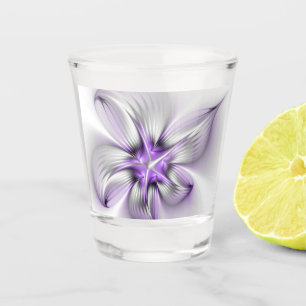 Floral Elegance Modern Abstract Violet Fractal Art Shot Glass