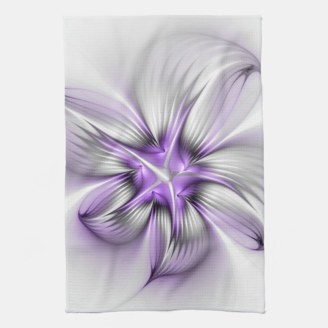 Floral Elegance Modern Abstract Violet Fractal Art Tea Towel (Vertical)