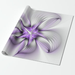 Floral Elegance Modern Abstract Violet Fractal Art Wrapping Paper