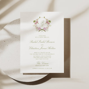 Floral Elegance Monogram Crest Wedding Invitation