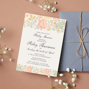 Floral Elegance Peach Blush Sage Baby Shower Invitation