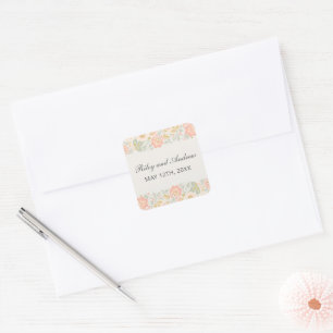 Floral Elegance Peach Blush Sage Classic Wedding Square Sticker