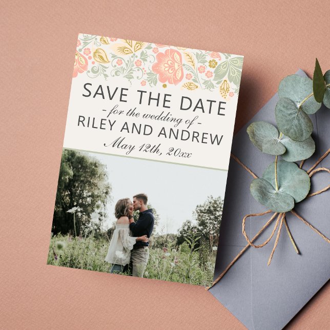 Floral Elegance Peach Blush Sage Save The Date (Creator Uploaded)