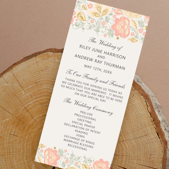 Floral Elegance Peach Blush Sage Wedding Ceremony Program (Creator Uploaded)