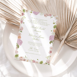 Floral Elegance Pink Green Frame Wedding Invitation