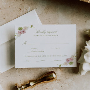 Floral Elegance Pink Green Wedding RSVP Card