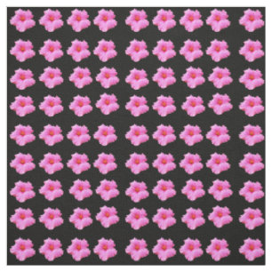 "Floral Elegance: Pink Hibiscus Blooms on Black" Fabric