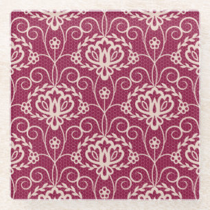 Floral Elegance: Red Lace Pattern Glass Coaster