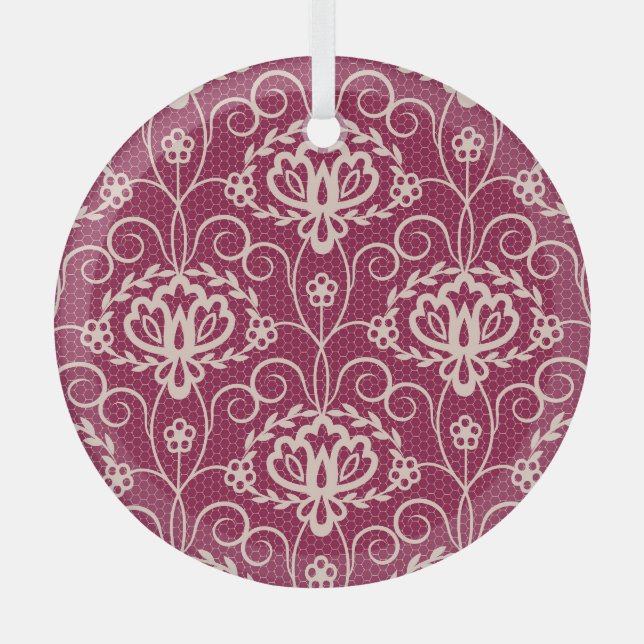 Floral Elegance: Red Lace Pattern Glass Tree Decoration (Front)