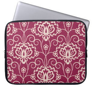 Floral Elegance: Red Lace Pattern Laptop Sleeve