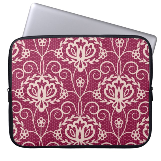 Floral Elegance: Red Lace Pattern Laptop Sleeve (Front)