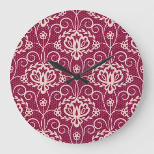 Floral Elegance: Red Lace Pattern Large Clock