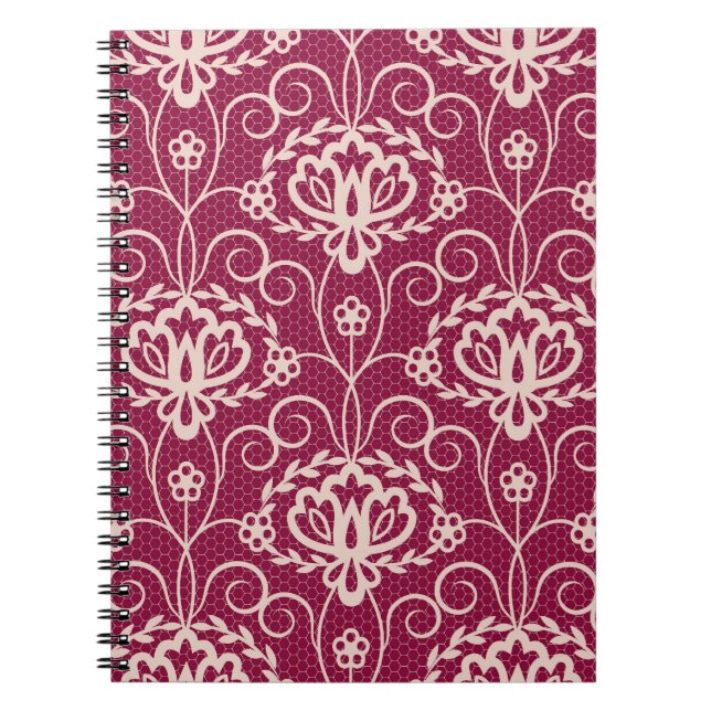 Floral Elegance: Red Lace Pattern Notebook (Front)