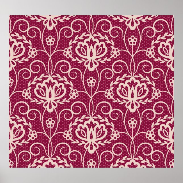Floral Elegance: Red Lace Pattern Poster (Front)