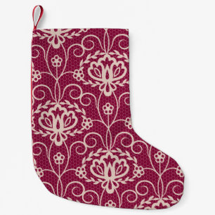 Floral Elegance: Red Lace Pattern Small Christmas Stocking