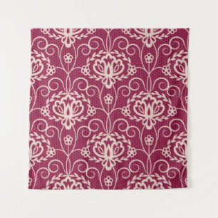 Floral Elegance: Red Lace Pattern Tapestry