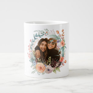 Floral Elegance Spring Wreath Photo Latte Large Coffee Mug