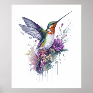 Floral Elegance - Watercolor Hummingbird Poster