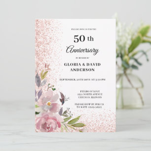  Floral Elegant 50th Wedding Anniversary Invitation
