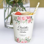 Floral elegant 90th birthday party  paper cups<br><div class="desc">Stylish rustic pink roses,  feminine floral 90th birthday party table decorations - name personalized paper cups.</div>