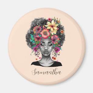 Floral Elegant Afro Woman Magnet