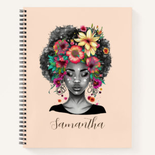 Floral Elegant Afro Woman Notebook