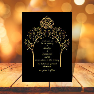 Floral elegant black muslim wedding  invitation