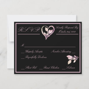 Floral Elegant Black & Pastel Pink Wedding RSVP Card