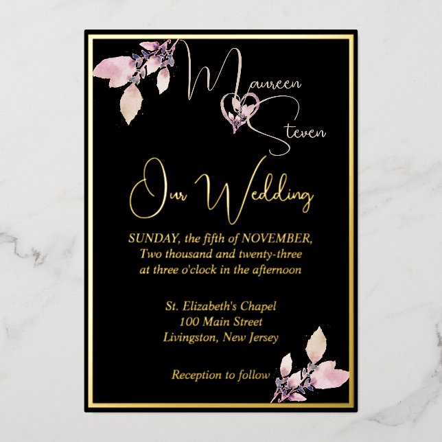 Floral Elegant Black Wedding Gold (Front)