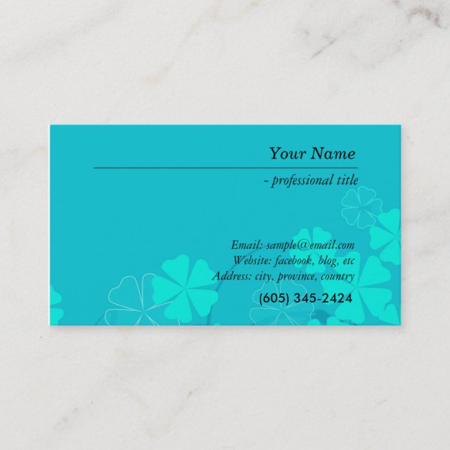 floral, elegant, blue business card (Front)
