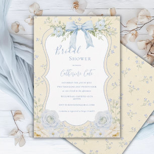 Floral Elegant Blue Floral Vintage Bridal Shower Invitation