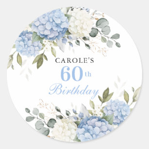 Floral Elegant Blue Hydrangea 60th Birthday Party Classic Round Sticker