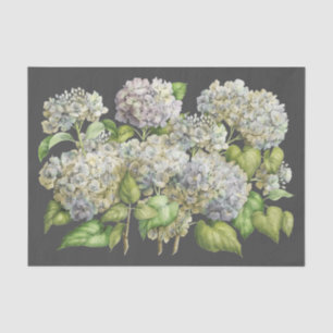 Floral Elegant Blue Hydrangea Black Decoupage Tissue Paper