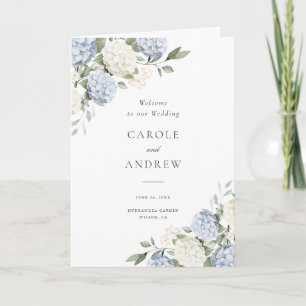 Floral Elegant Blue Hydrangea Folded Wedding Program