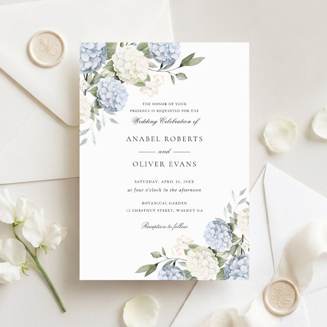 Floral Elegant Blue Hydrangea Greenery Wedding Invitation (Creator Uploaded)