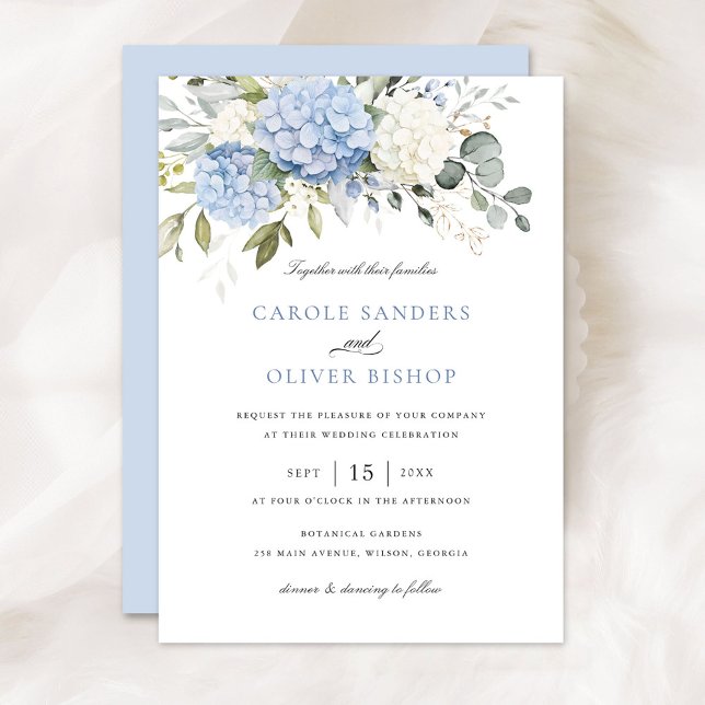 Floral Elegant Blue Hydrangea Greenery Wedding Invitation (Creator Uploaded)