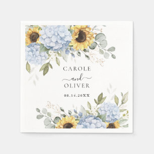 Floral Elegant Blue Hydrangea Sunflowers Wedding Napkin
