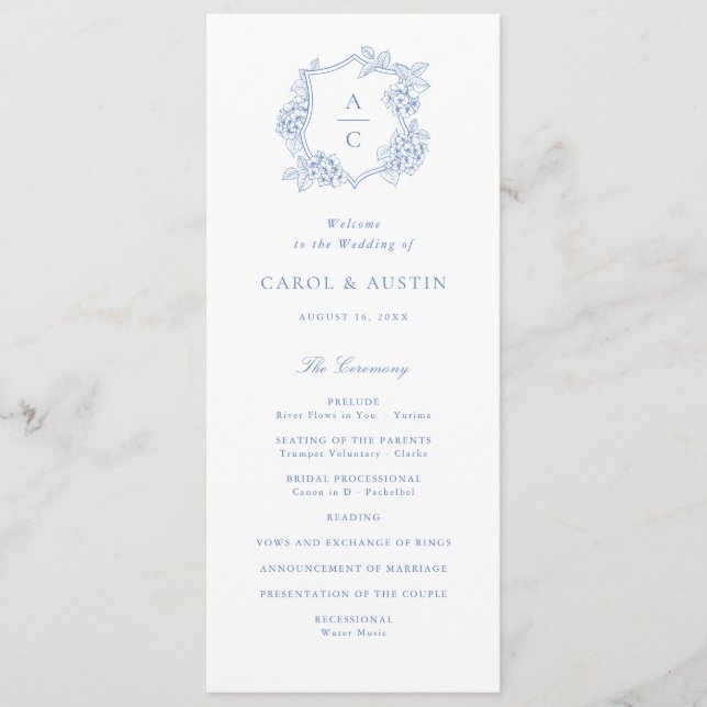 Floral Elegant Blue Hydrangea Wedding Program (Front)