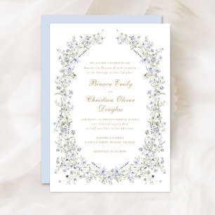 Floral Elegant Blue Wildflowers Wreath Wedding Invitation