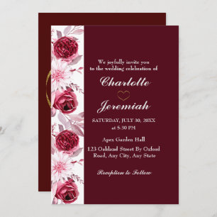 Floral Elegant Blush Pink Burgundy Script Wedding Invitation