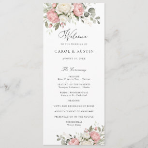 Floral Elegant Blush Pink Greenery Wedding Program