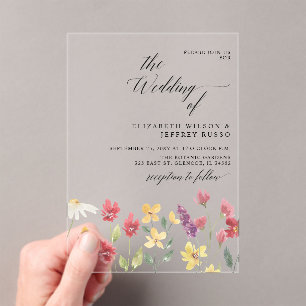 Floral Elegant Boho Summer Wildflowers Wedding Acrylic Invitations
