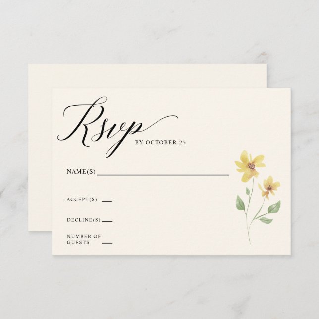 Floral Elegant Boho Summer Wildflowers Wedding RSVP Card (Front/Back)