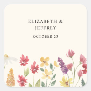 Floral Elegant Boho Summer Wildflowers Wedding Square Sticker