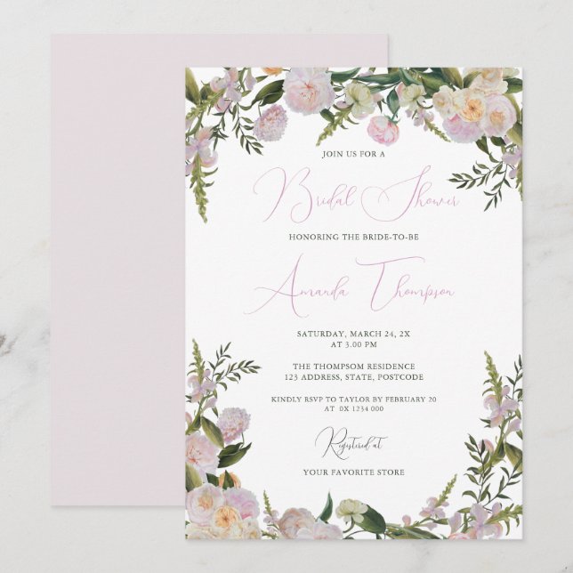 Floral Elegant Bridal Shower Invitation  (Front/Back)