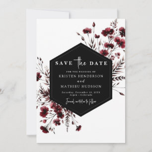 Floral Elegant Burgundy Wedding Save The Date