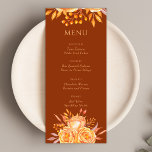 Floral Elegant Burnt Orange Terracotta Wedding Menu<br><div class="desc">This Floral Elegant Burnt Orange Terracotta Wedding Menu is the perfect addition to your rustic-chic fall wedding. The beautiful botanical design features delicate flowers and modern typography that will impress your guests. The rich, burnt orange terracotta colour scheme adds warmth and elegance to your reception tables. The luxurious feel of...</div>