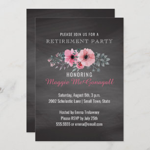 Floral Elegant Chalkboard Retirement Party Teacher Invitation