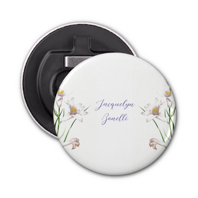 Floral Elegant Chic Cute Calligraphy Add Name Bottle Opener (Front)