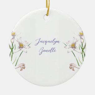 Floral Elegant Chic Cute Calligraphy Add Name Ceramic Ornament